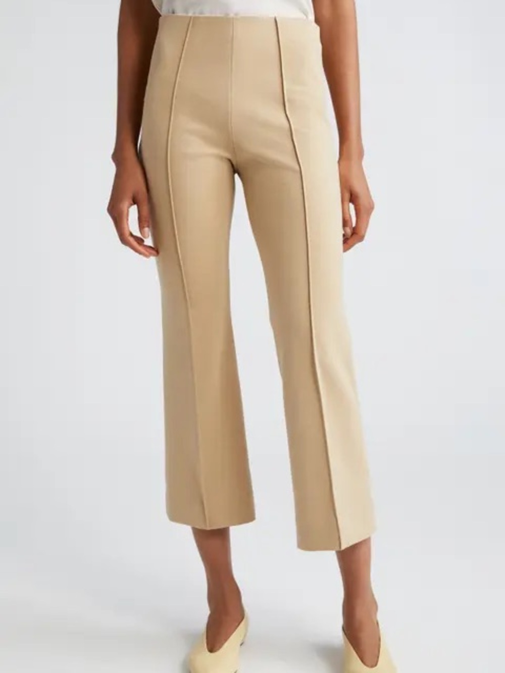 ATM Anthony Thomas Melillo Beige Cropped Flare Seam Pants